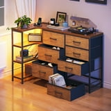 Corner Storage Cabinet with Drawers and Shelves, Dresser for Bedroom with LED Lights & Charging Station, Reversible L Shape Corner TV Stand, Black