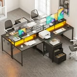 94 Inch Gaming Desk with Charging Station & LED Light, Two Person Desk with 3 Fabric Drawers, Long Computer Desk for Home Office, Writing Study Table Workstation, Black