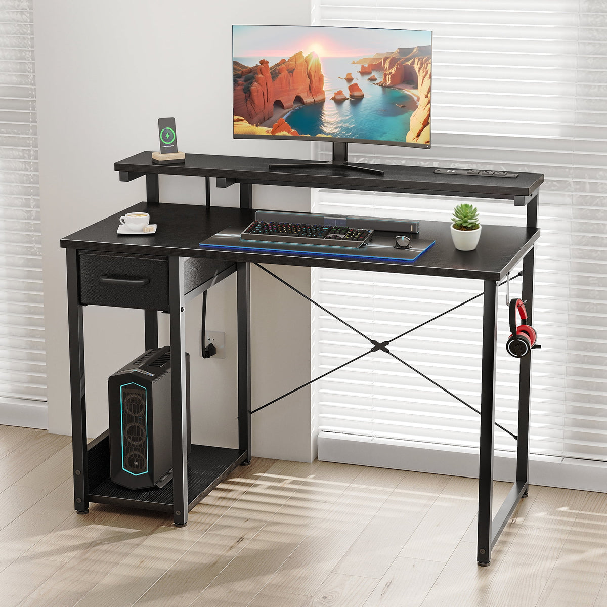 Computer Desk 40 40 Inch Computer Desk with Drawers & Power Outlets, Study Writing Desk ...