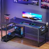 55 inch Large Office Desk with Storage Shelve, Gaming Table with Power Outlets for Large Spaces, Black Carbon