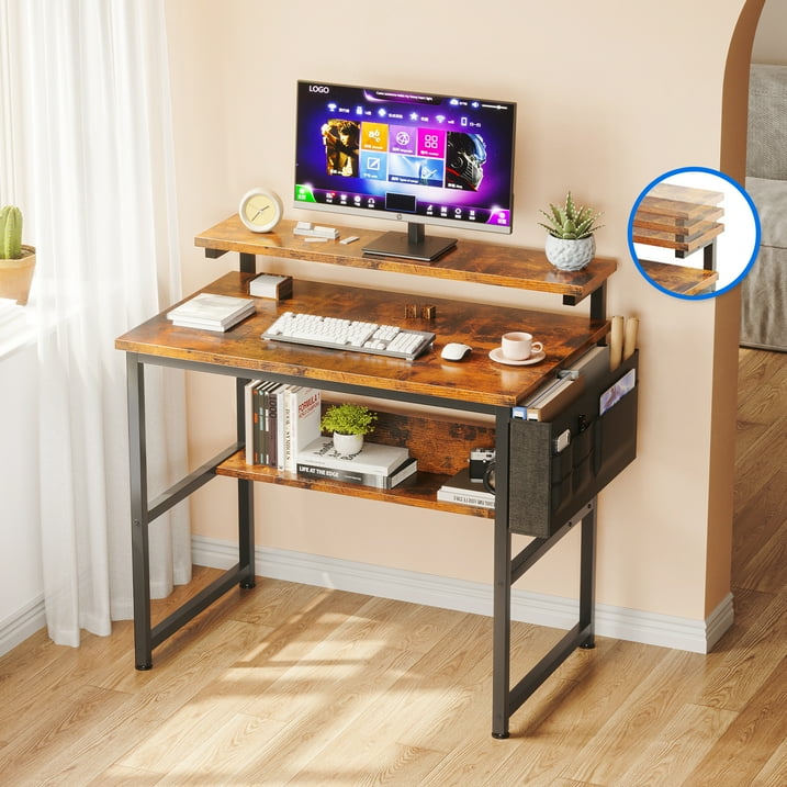 Small Computer Gaming Desk with 3 Height Adjustable Monitor Stand (3.2