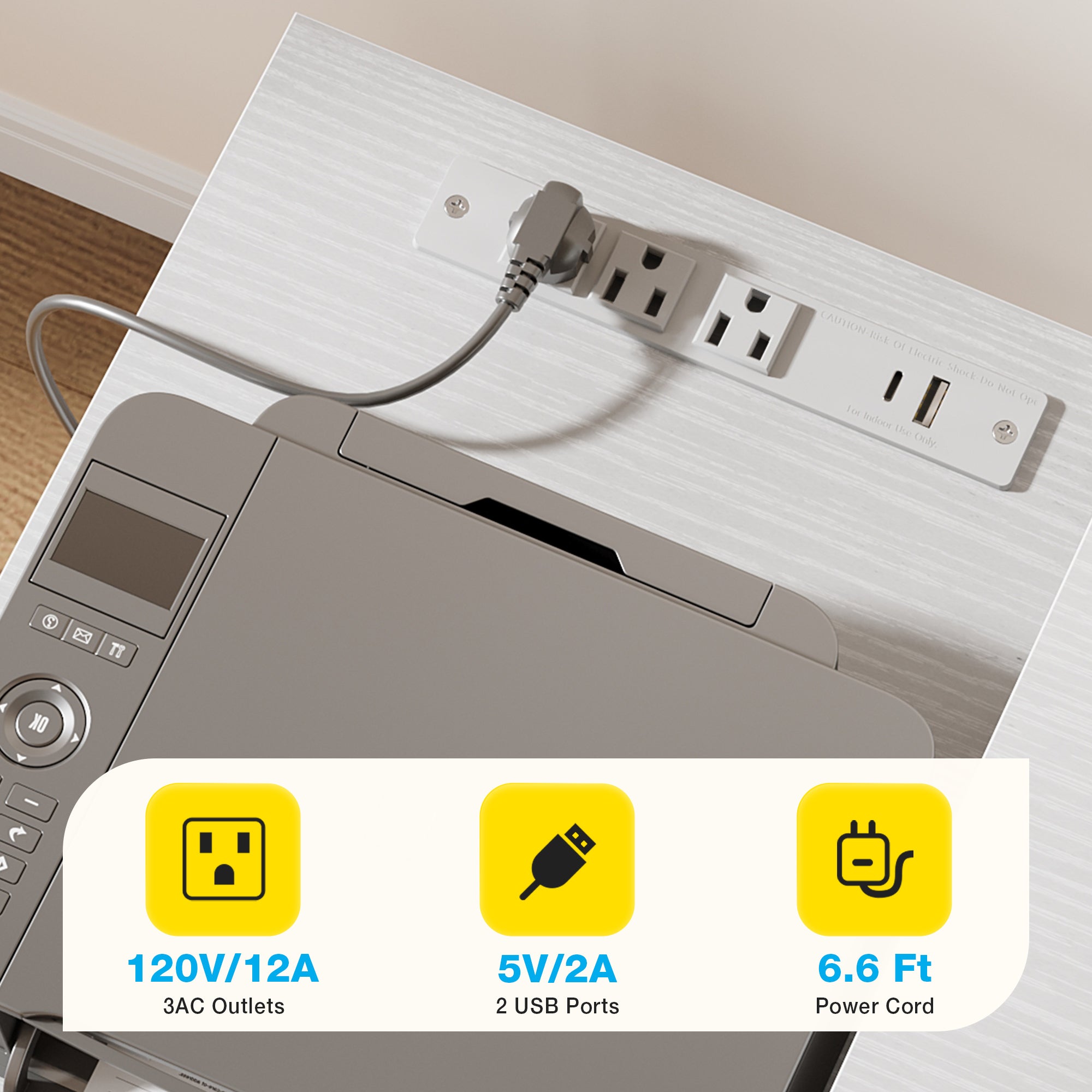 Sofanext Computer Desk with 4 Drawers and USB Power Outlets, Reversible Home Office Desk with Printer Stand, Small Desk with Storage Shelf, Study Writing Work Table for Bedroom, Vanity Desk, White, 53