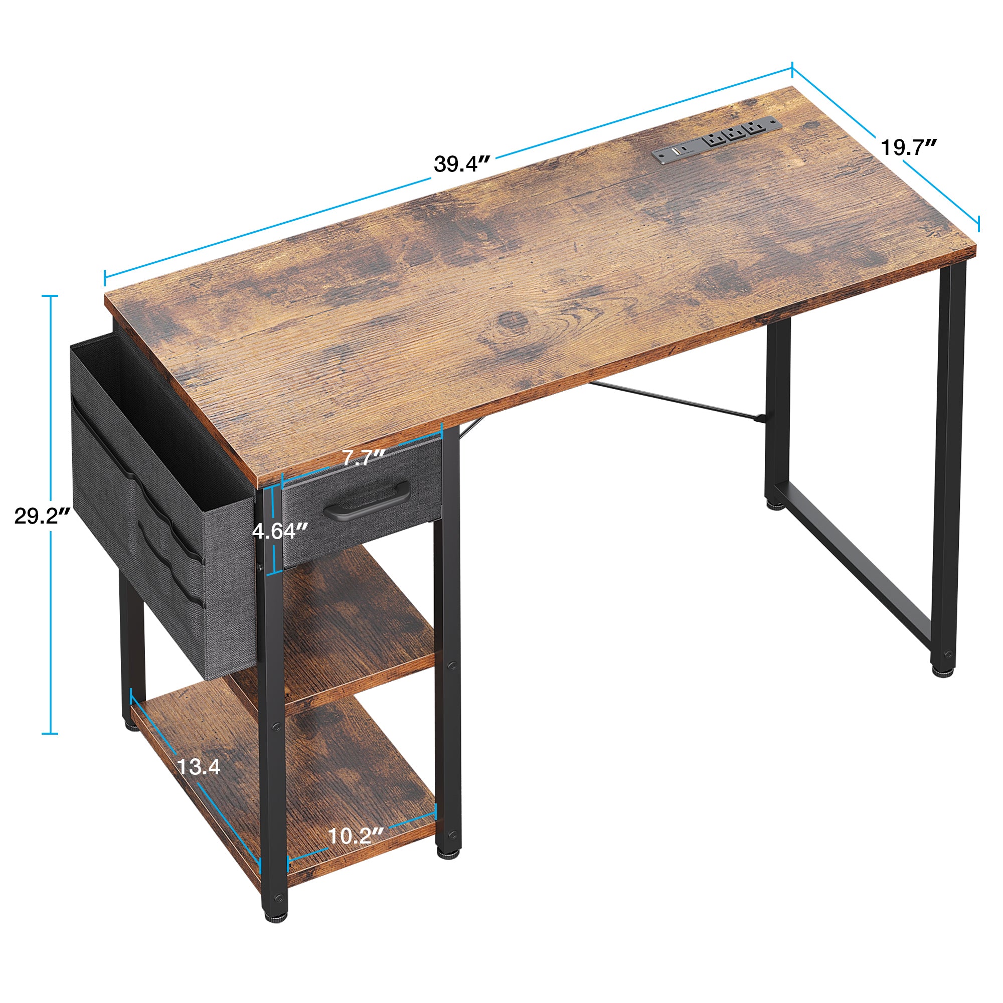 40 inch Computer Desk with Storage Drawer & Power Outlets, Study Writing Desk with Storage Shelves for Small Space, Modern Simple Style Laptop Desk for Bedroom, Gaming, Home Office, Vintage