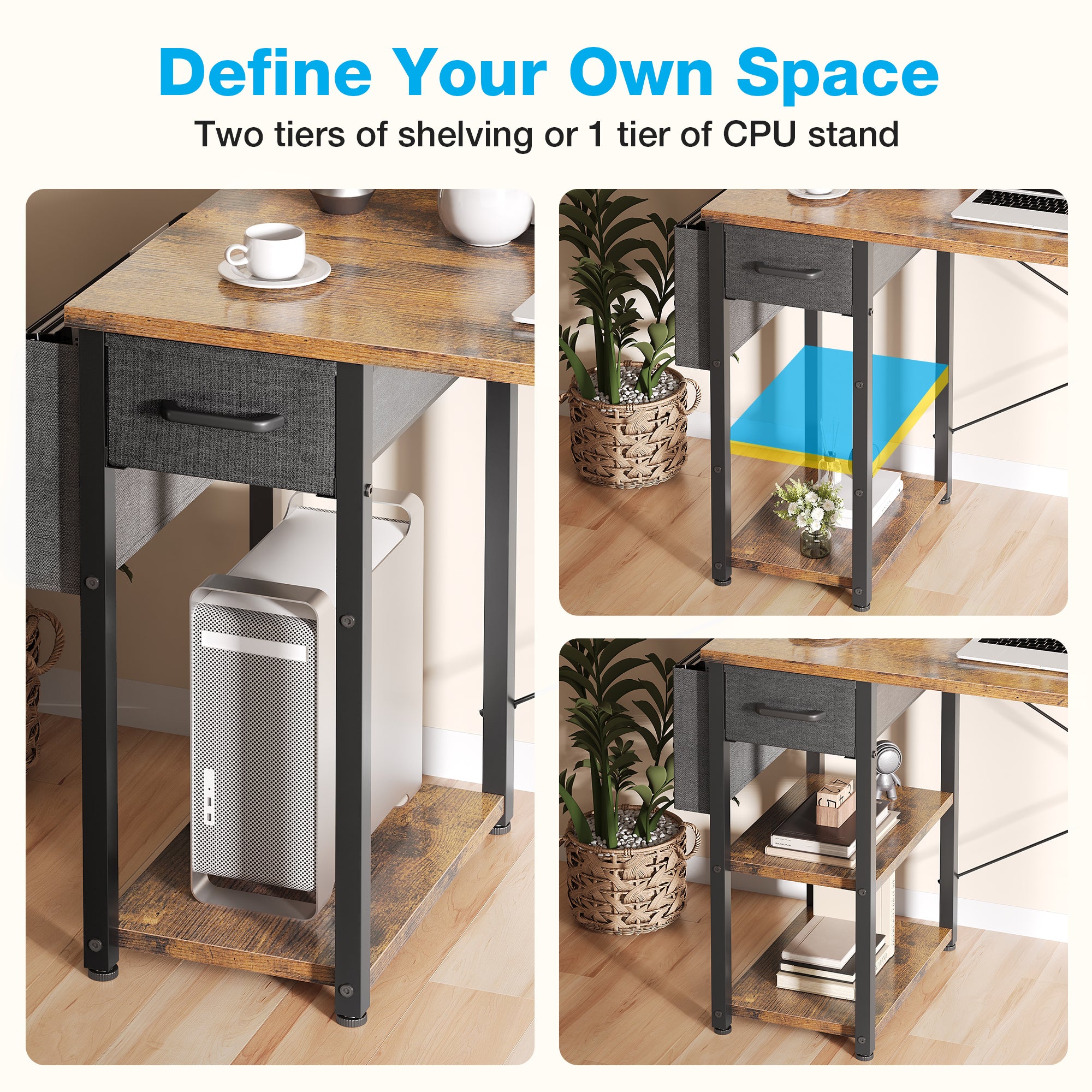 40 inch Computer Desk with Storage Drawer & Power Outlets, Study Writing Desk with Storage Shelves for Small Space, Modern Simple Style Laptop Desk for Bedroom, Gaming, Home Office, Vintage
