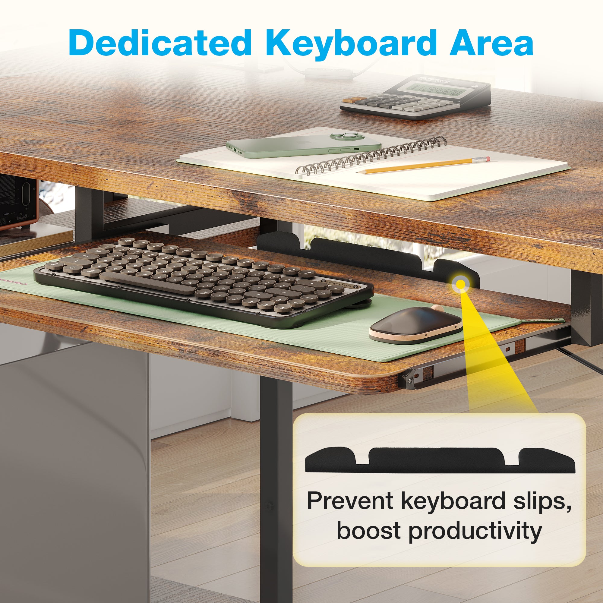 55 inch Office Desk with Power Outlet and Adjustable Monitor Stand, Computer Desk with Fabric Drawer and Keyboard Tray, Gaming Desk with LED Light & PC Stand, Table for Bedroom with USB Ports, Vintage
