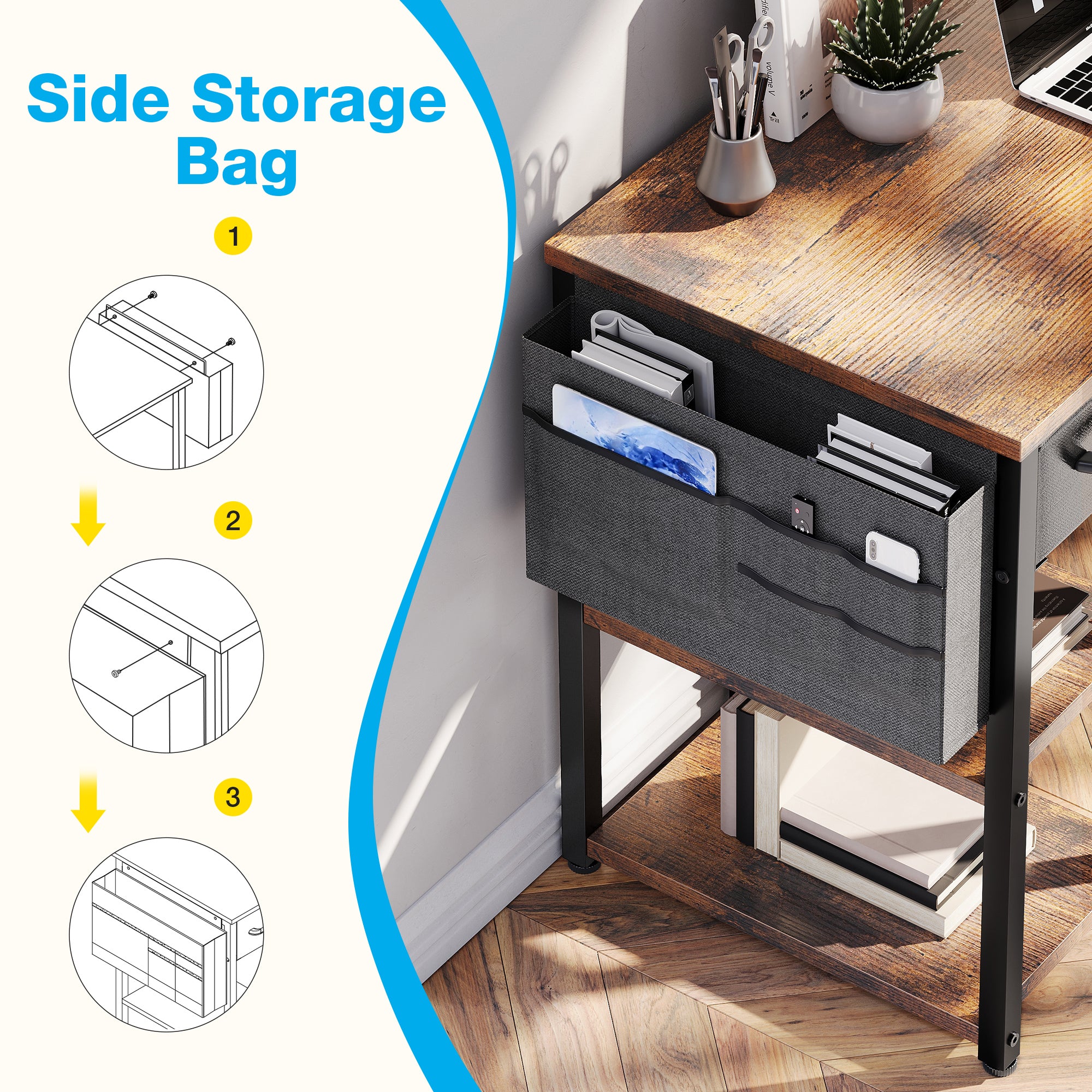 40 inch Computer Desk with Storage Drawer & Power Outlets, Study Writing Desk with Storage Shelves for Small Space, Modern Simple Style Laptop Desk for Bedroom, Gaming, Home Office, Vintage