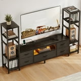 Sofanext 71" LED TV Stand with Power Outlets for 43/50/55 inch TV, Entertainment Center with 5 Fabric Drawers & Open Shelf Storage for Living Room/Bedroom,Black