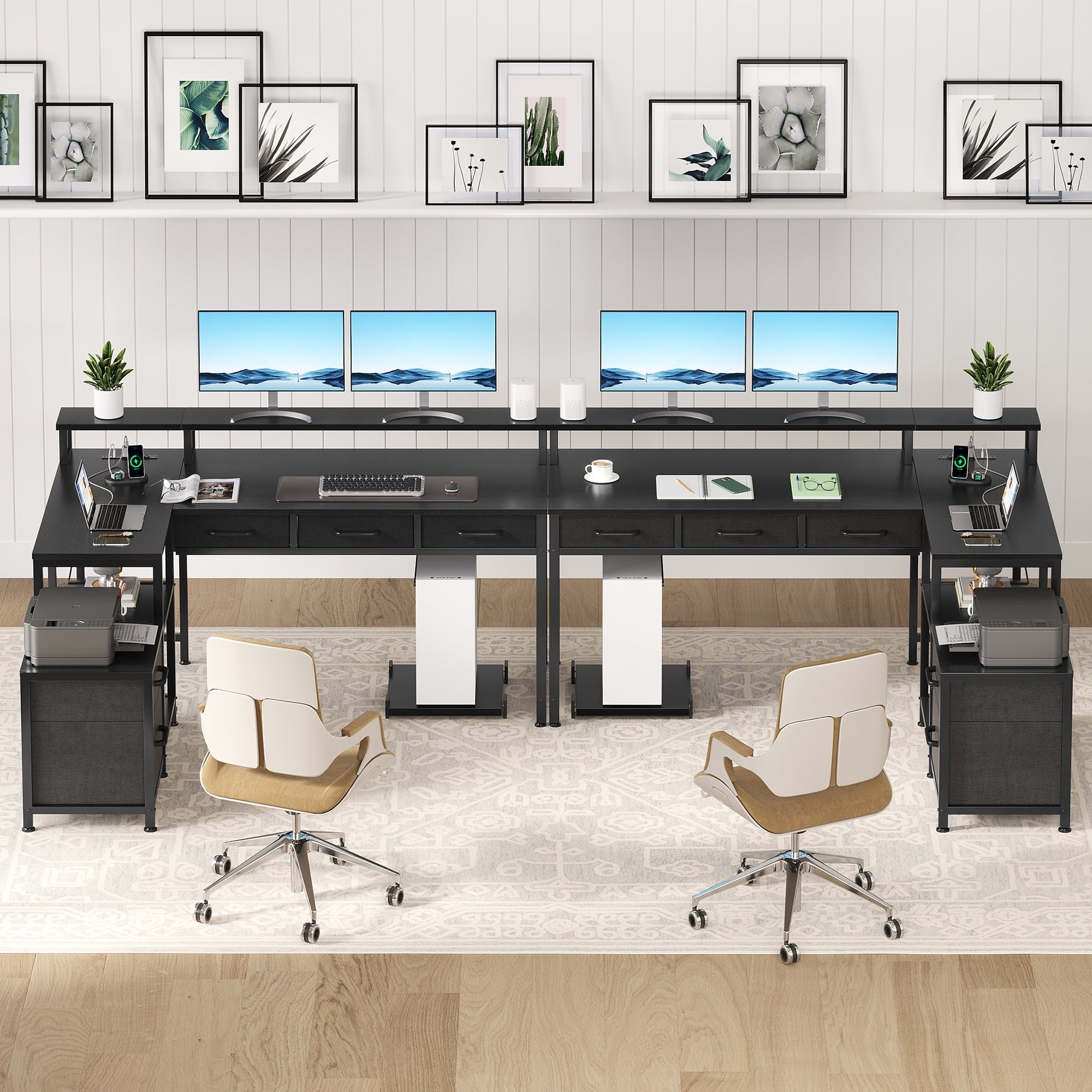 L Shaped Gaming Desk with File Drawer & Power Outlet, 53