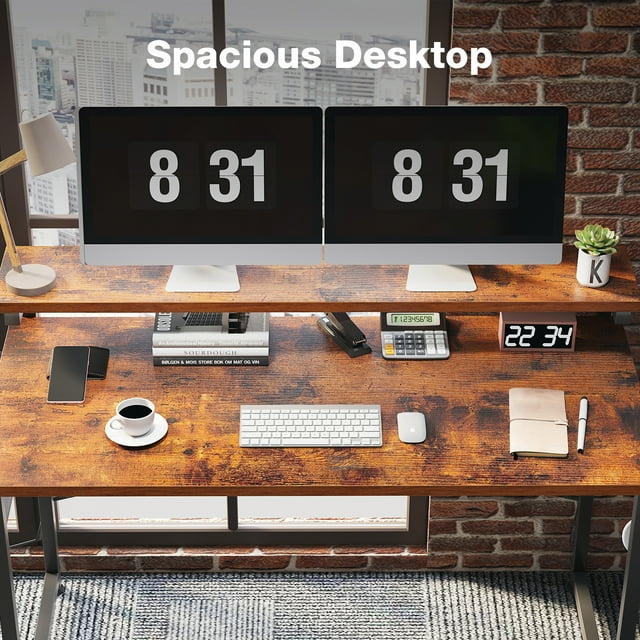 Computer Desk with Adjustable Monitor Stand(3.9”, 5.1”, 6.3”), 48 inch Home Office Desk with Storage Bag, Simple Modern Style Laptop Desk for Small Space, Vintage