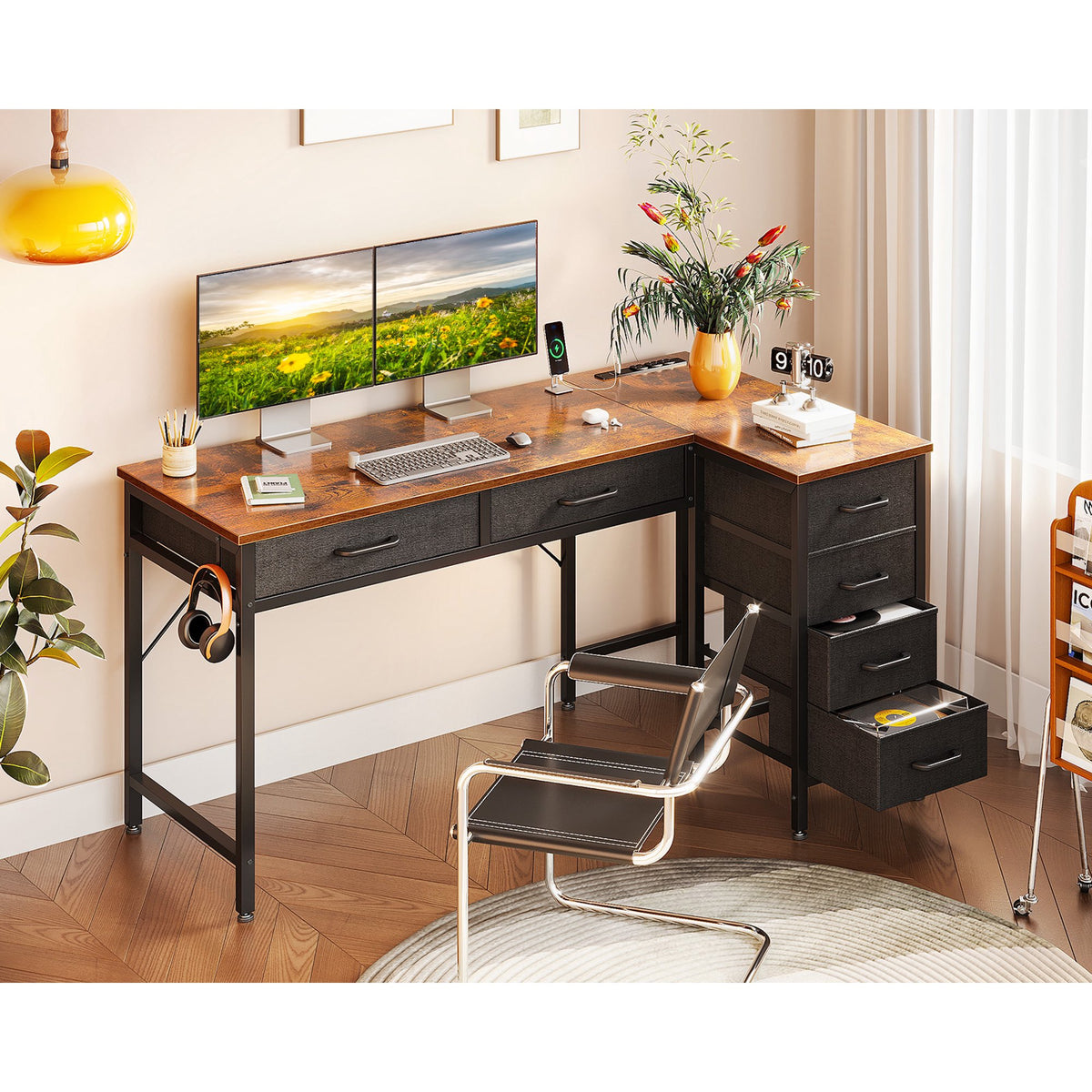 KKL 50 Inch Computer Desk with USB Ports & Power Outlets, L Shaped Cor ...