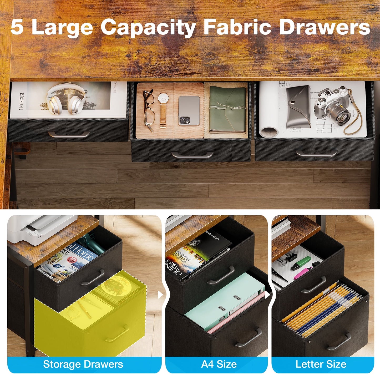 71" L Shaped Office Desk with Drawers & Shelves, Reversible Corner Desk with Power & LED