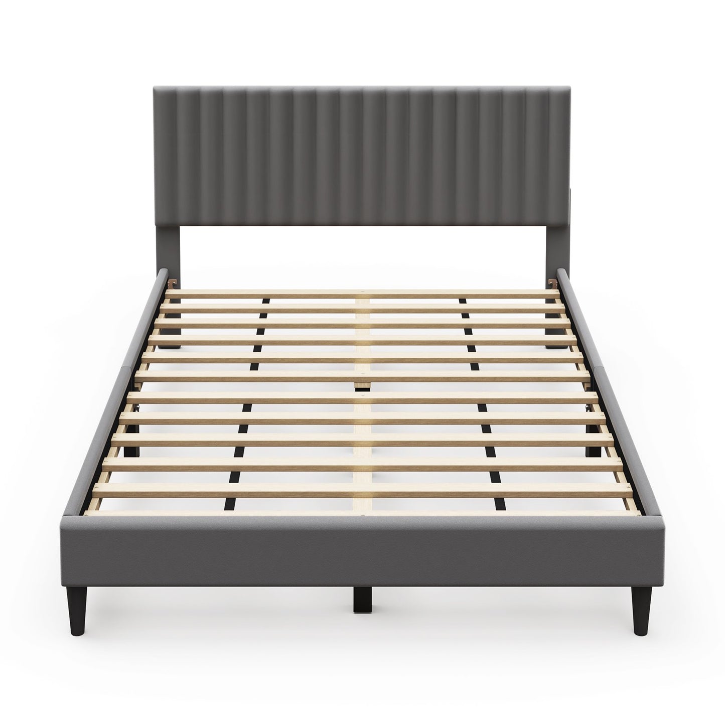 Sofanext Queen Platform Bed Frame with Velvet Upholstered Headboard, Wood Slat Support, No Box Spring, Noise-Free, Smoky Grey
