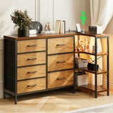 Corner Storage Cabinet with Drawers and Shelves, Dresser for Bedroom with LED Lights & Charging Station, Reversible L Shape Corner TV Stand, Black
