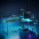 45" Gaming Desk with Hutch, Reversible L-Shaped Desk with LED Light, USB Ports & Power Outlets, Home Office Desk with CPU Stand, Carbon Fiber Black