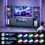 Sofanext 71" LED TV Stand with Power Outlets for 43/50/55 inch TV, Entertainment Center with 5 Fabric Drawers & Open Shelf Storage for Living Room/Bedroom,Black