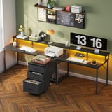 94 Inch Gaming Desk with Charging Station & LED Light, Two Person Desk with 3 Fabric Drawers, Long Computer Desk for Home Office, Writing Study Table Workstation, Black