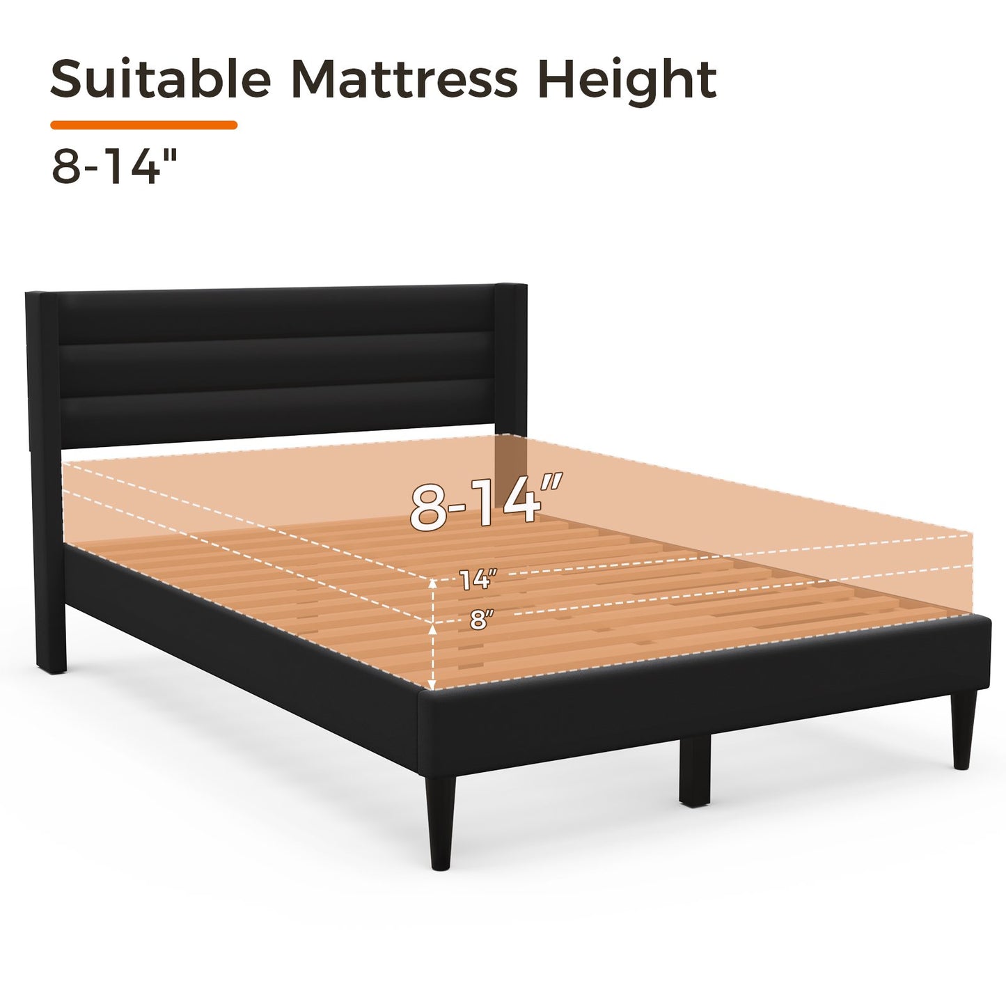 Sofanext Queen Bed Frame with Headboard, Upholstered Platform Bed Frame Queen, Wood Slat Support, No Box Spring Needed, Noise-Free, Deep Black