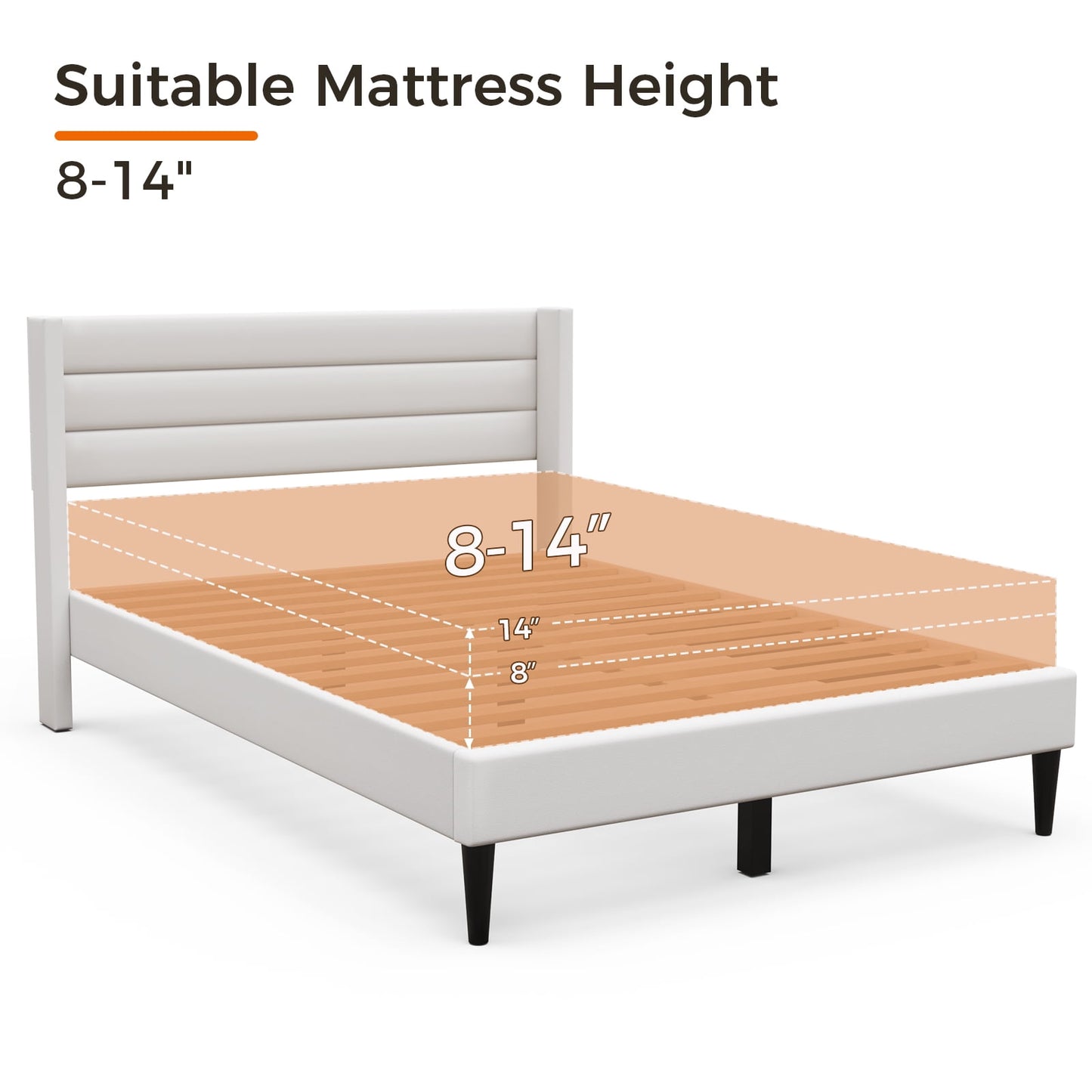Sofanext Queen Bed Frame with Headboard, Upholstered Platform Bed Frame Queen, Wood Slat Support, No Box Spring Needed, Noise-Free, Cream White