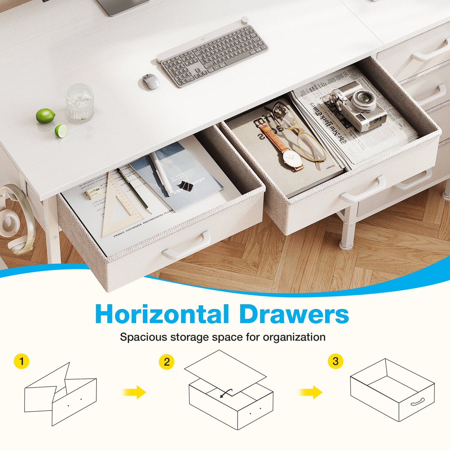 Casacomoda  40" Home Office Desk with 6 Drawers, Modern Computer Desk with Small Space, Corner Computer Desk, Pure White