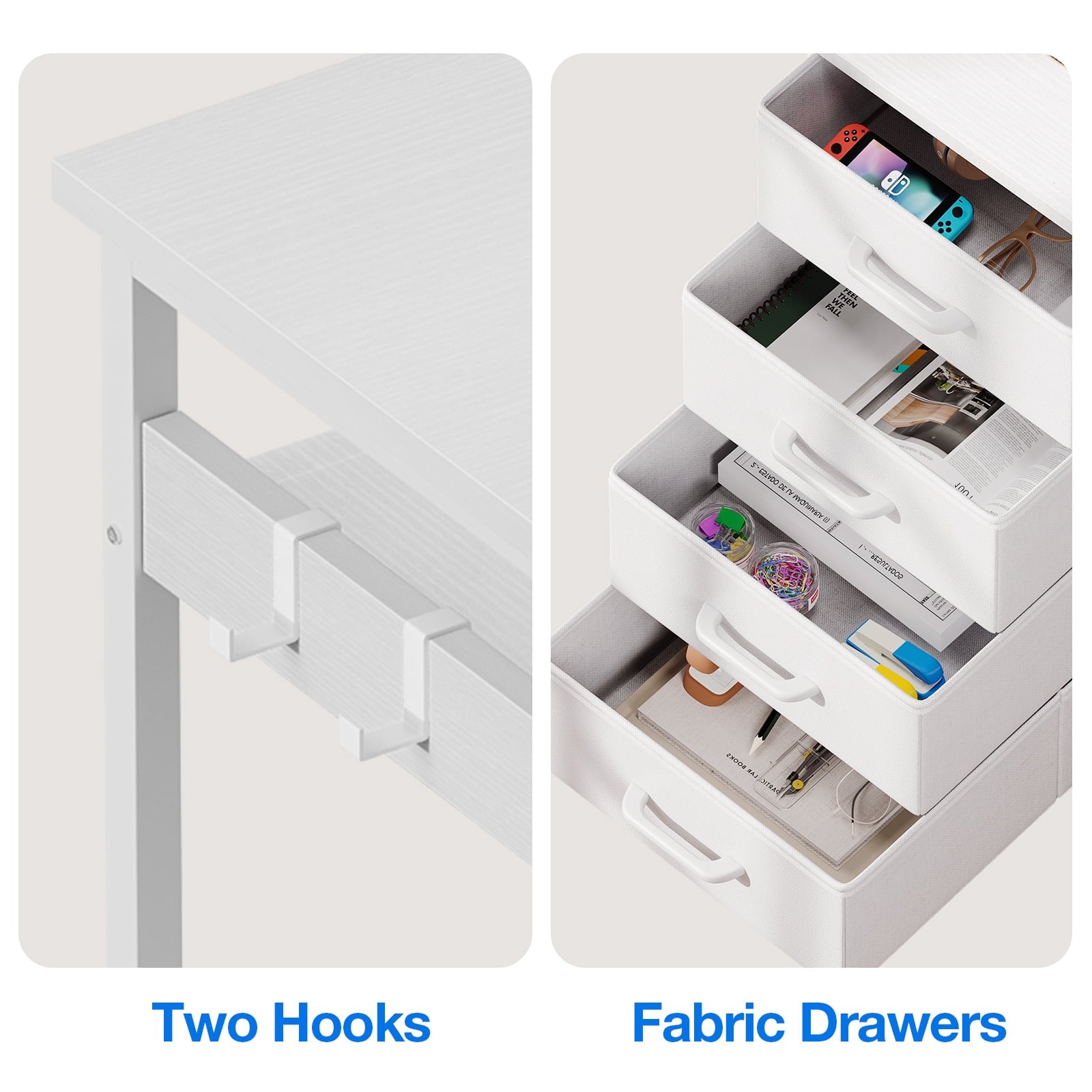 Sofanext Reversible Modern Simple Style L Shaped Desk with Charging Station and Drawers, Pure White