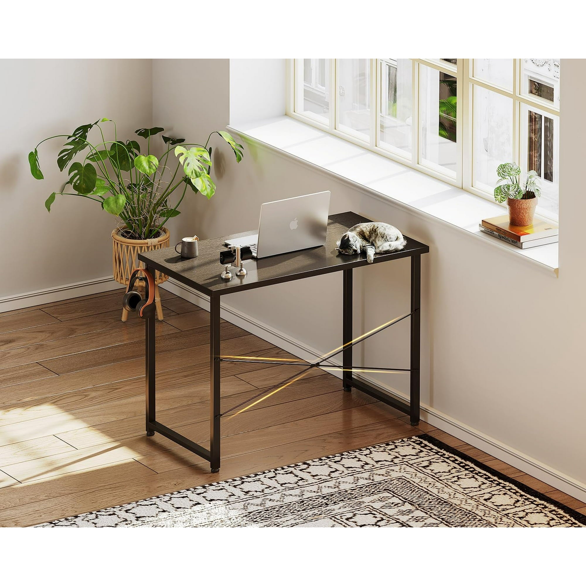 Sofanext 32 inch Small Home Office Computer Desk, Student Writing Table for Small Spaces, Simple Modern Desk with Headphone Hooks, Black