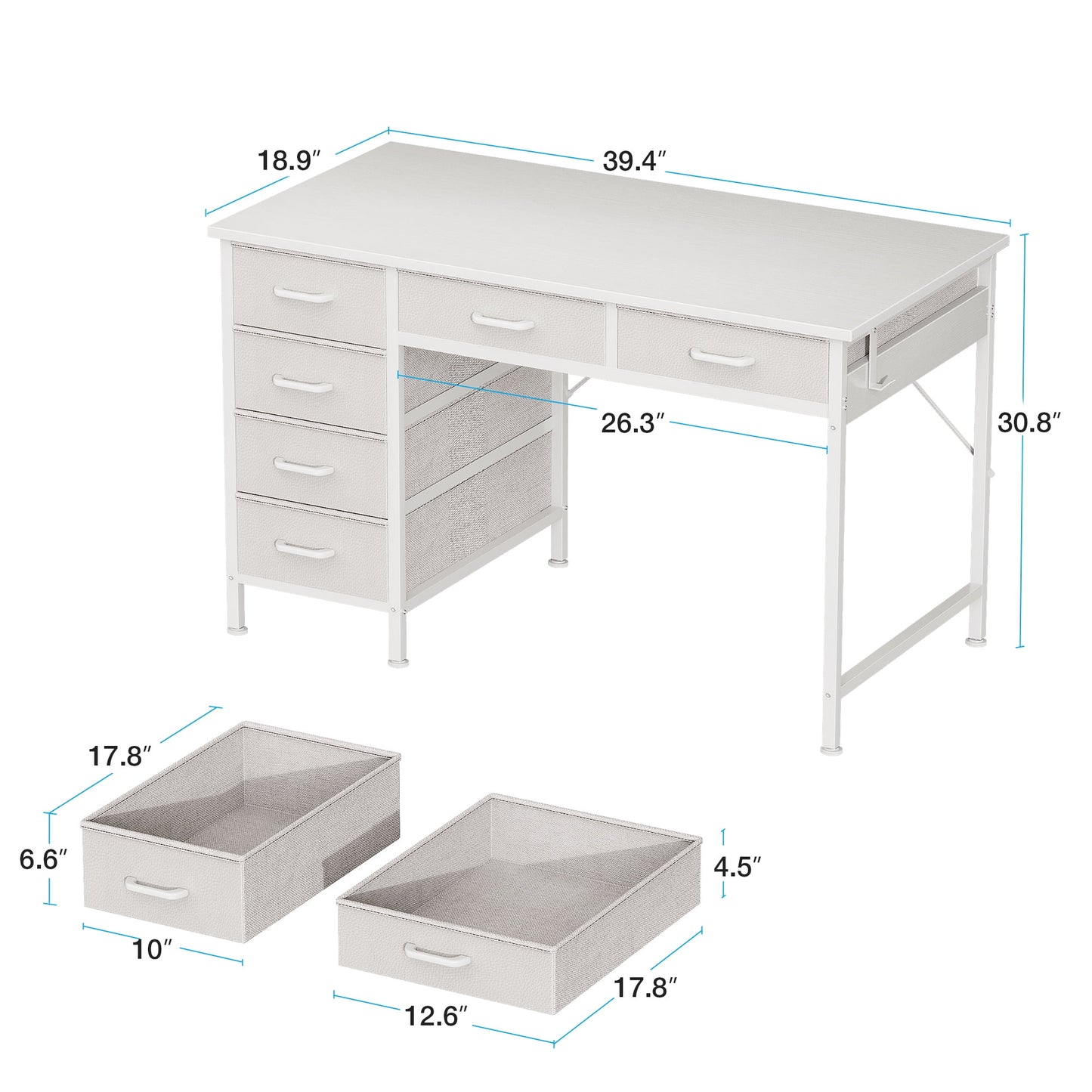 Casacomoda  40" Home Office Desk with 6 Drawers, Modern Computer Desk with Small Space, Corner Computer Desk, Pure White